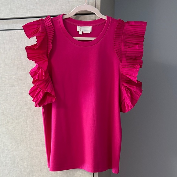 Anthropologie Tops - NWOT Anthropologie Fuchsia ruffle sleeves Top size M never worn.